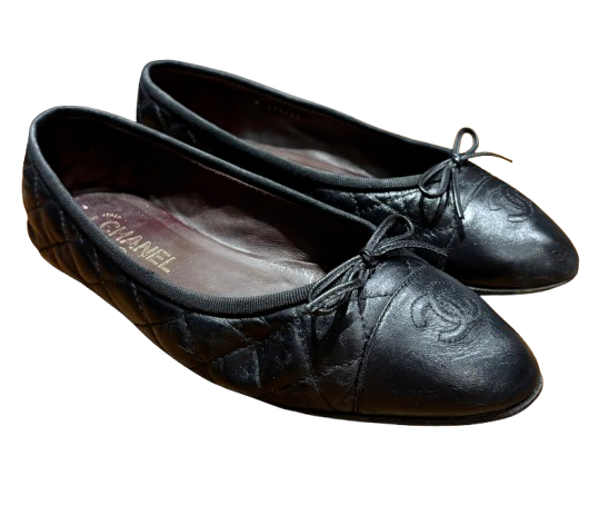 Chanel Black Leather Ballet Flats