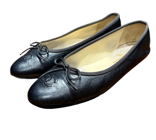 Chanel Navy Blue Leather Ballet Flats