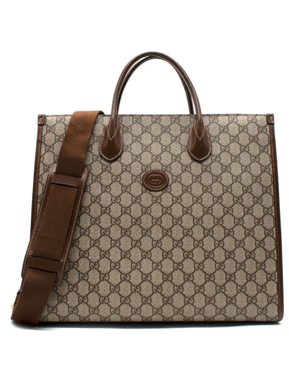 Gucci Brown Retro Monogram Pattern Canvas Tote Bag