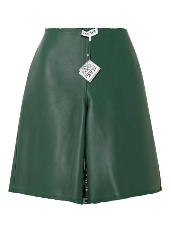 Loewe Green Distressed Leather Shorts