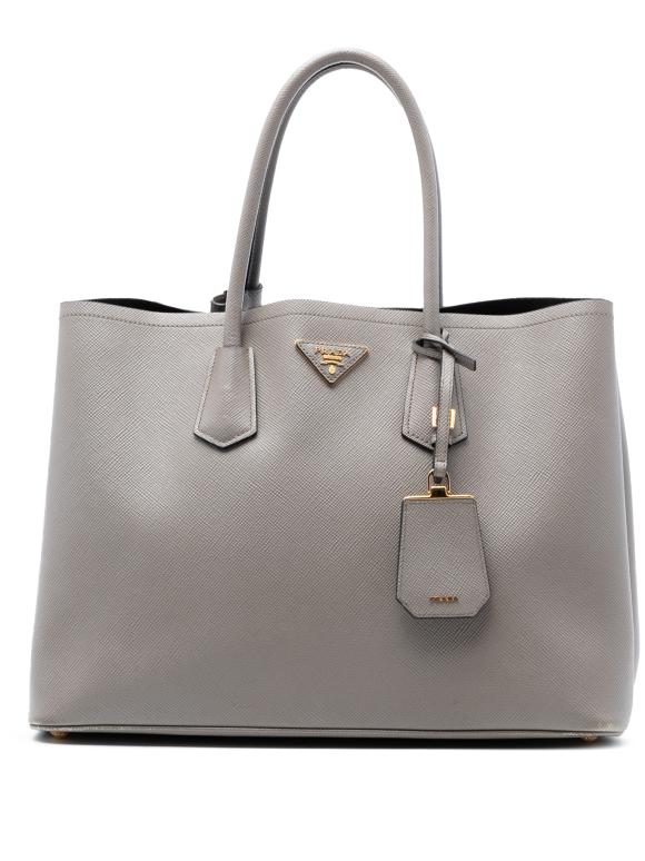 Prada Grey Large Saffiano Cuir Double Satchel