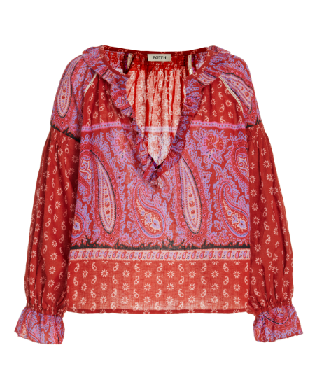 Boteh Botech Kaleido Ruffled Cotton-Linen Tunic Top