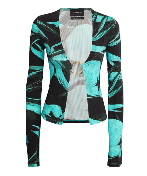 Louisa Ballou Helios Embellished Printed Stretch-jersey Top
