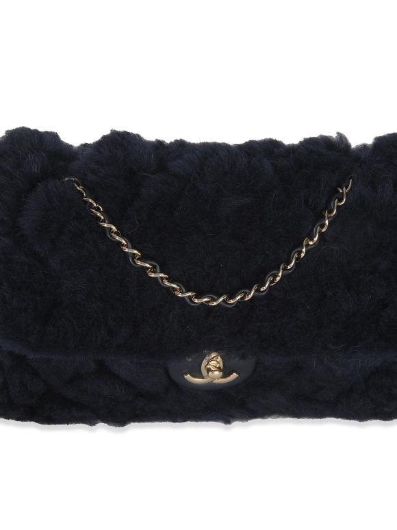 Chanel  Shearling Quilted Lambskin Medium Flap Bag in Navy