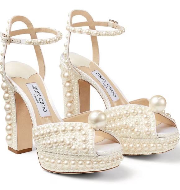 Jimmy Choo Sacaria 120 Pearl-Embellished Satin Platform Sandals