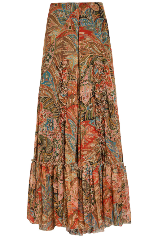 Etro Paisley Ruffled Silk Maxi Skirt