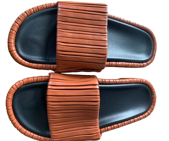 NEOUS Tan Brown Leather Slides