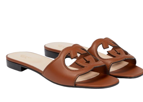 Gucci Tan Leather Flat Sandals