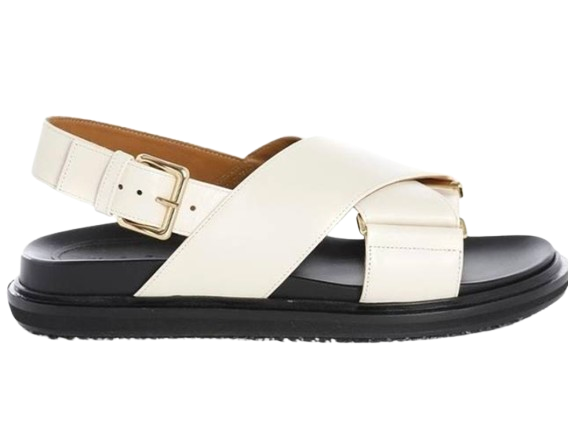 Marni Ivory Leather Flat Sandals