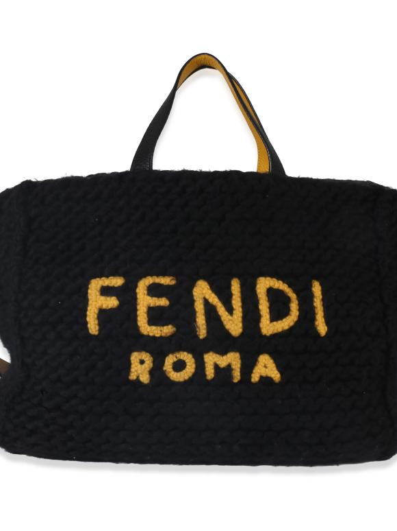 Fendi  Black Wool Logo Tote