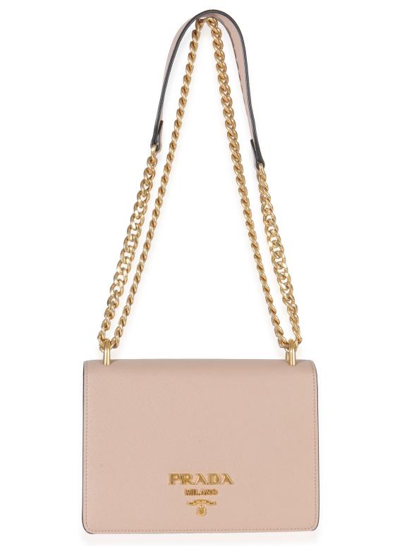 Prada Saffiano Lux Small Logo Chain Flap Bag