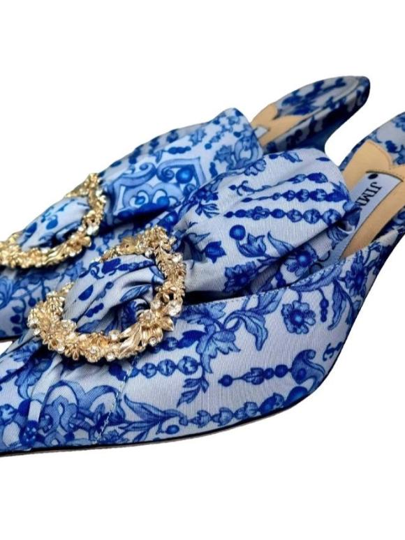 Jimmy Choo Blue And White Mules