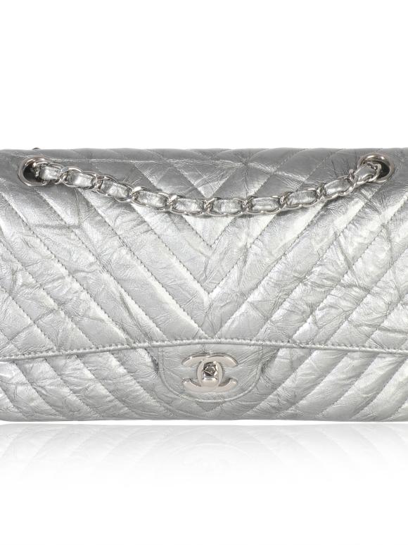Chanel  Metallic Patent Crumpled Calfskin Chevron Medium Double Flap Bag