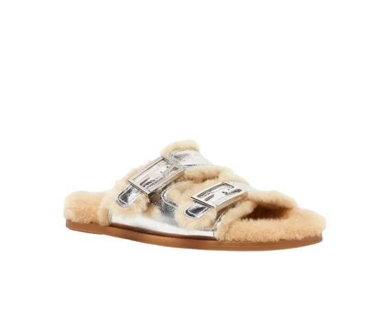 Fendi Shealing Lined Silver Slides