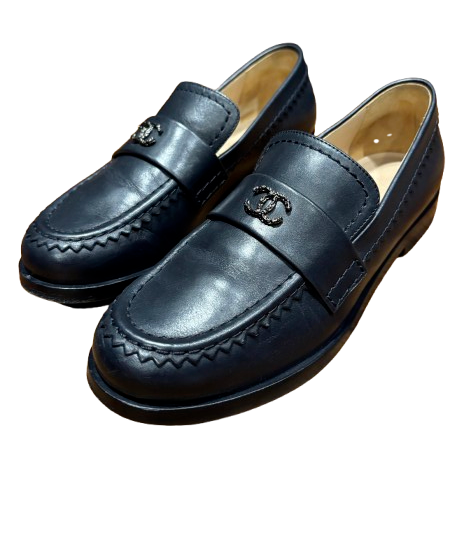 Chanel Navy Leather Moccasins