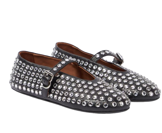 Alaia Embellished Black Ballet Flats
