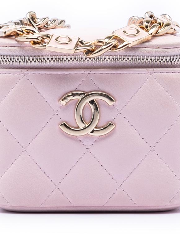 Chanel Pink Mini CC Quilted Lambskin Enamel Coco Vanity Case With Chain
