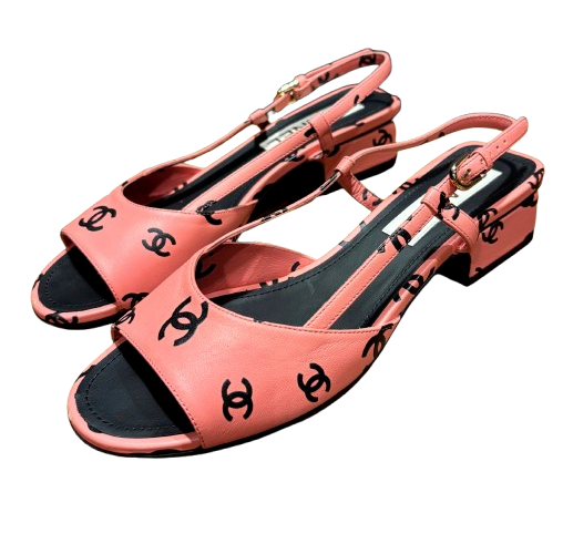 Chanel Pink CC Heeled Sandals