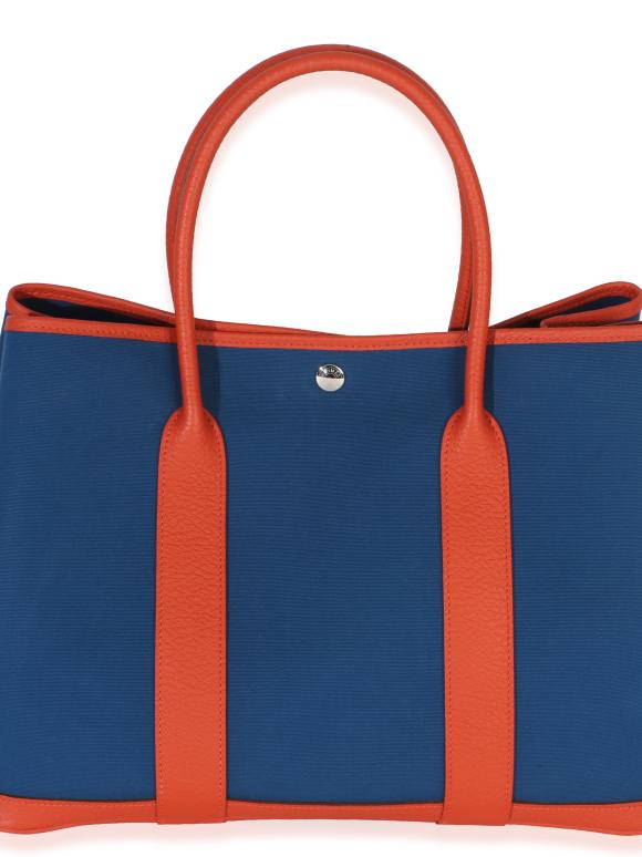 Hermes Hermès Bleu Outremer Capucine Toile Officier Vache Country Garden Party 36 PHW