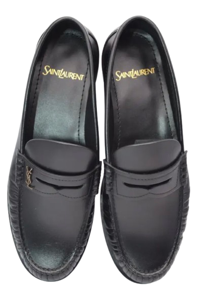 Saint Laurent Black Leather Moccasins