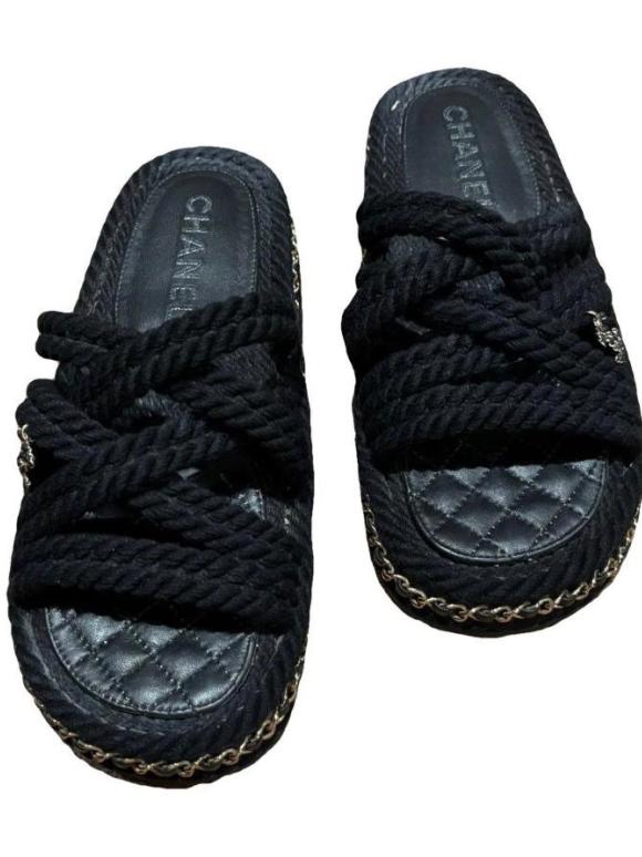 Chanel Black Rope Slides