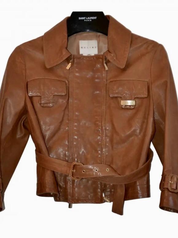 Celine Tan Leather Cropped  Jacket