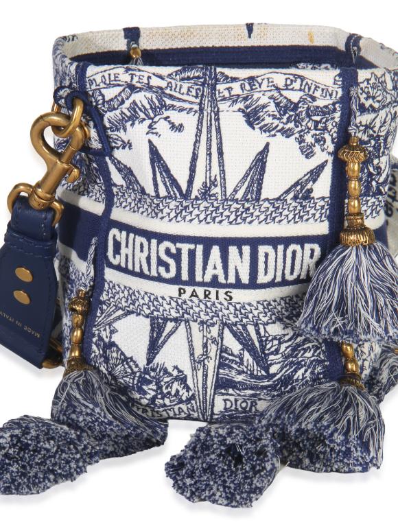 Christian Dior  Toile de Jouy Embroidery D-Bubble Bucket Bag