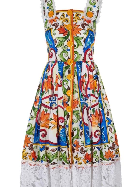 Dolce & Gabbana Majoilca Print Midi Dress