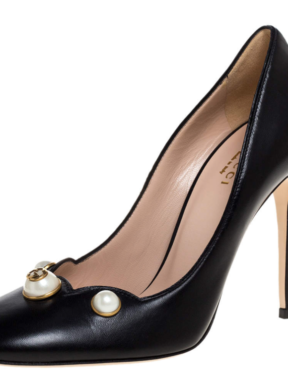 Gucci Embellished Black Leather Pumps