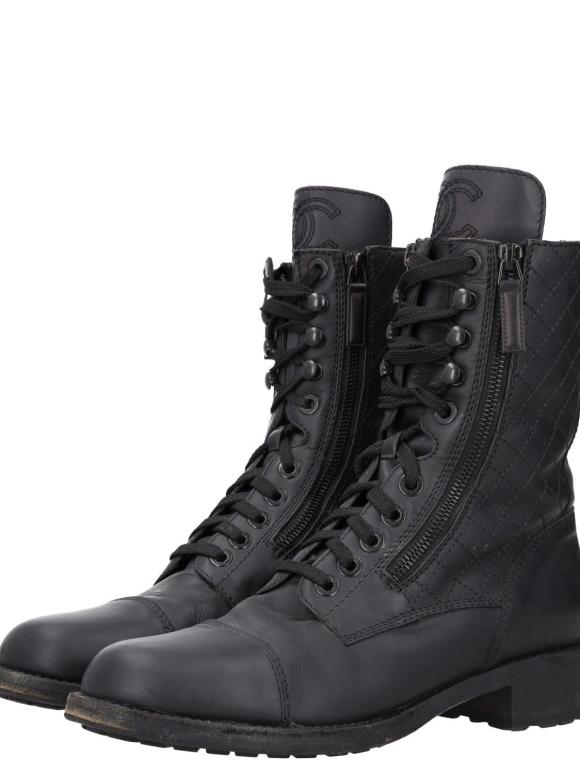 Chanel Interlocking CC Logo Leather Combat Boots
