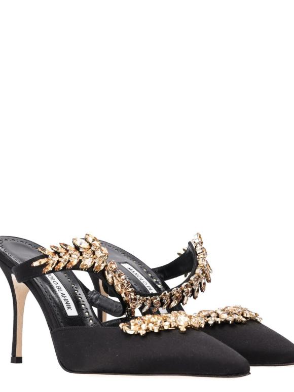 Manolo Blahnik Lurum 90MM Embellished Satin Mules