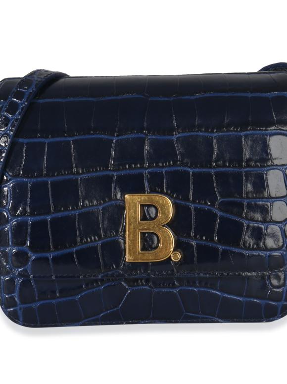 Balenciaga B. Navy Croc Small Shoulder Bag