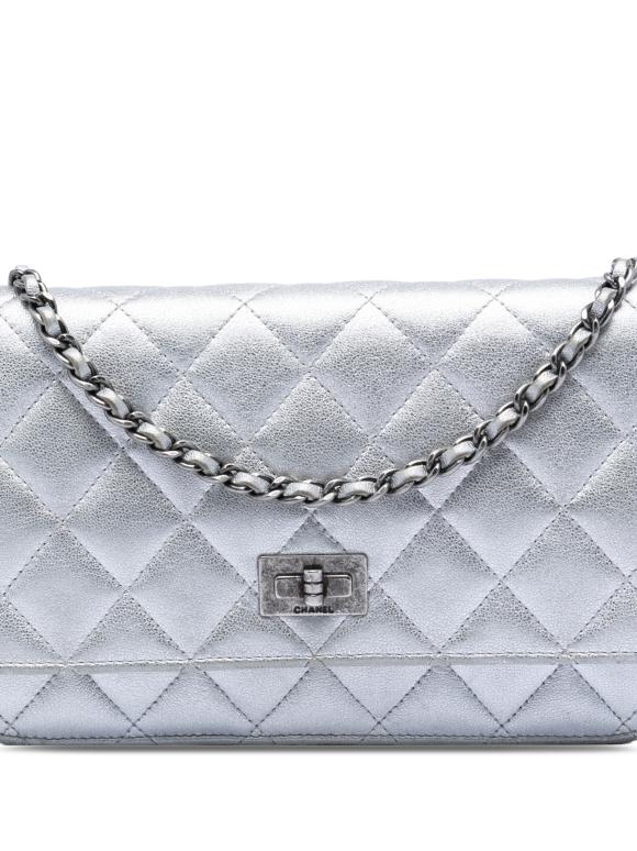 Chanel Silver Reissue 2.55 Quilted Metallic Aged Calfskin Wallet on Chain