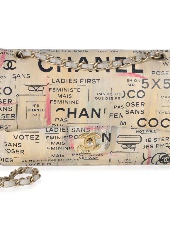 Chanel Newspaper Print Lambskin Medium Double Flap Bag