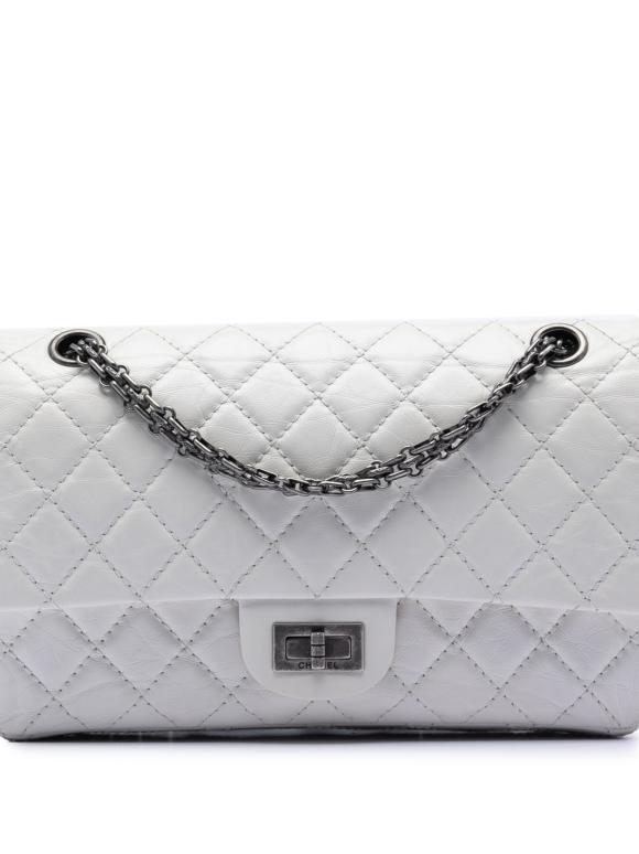 Chanel White Quilted Aged Lambskin Leather 2.55 Reissue 225 Double Flap Bag