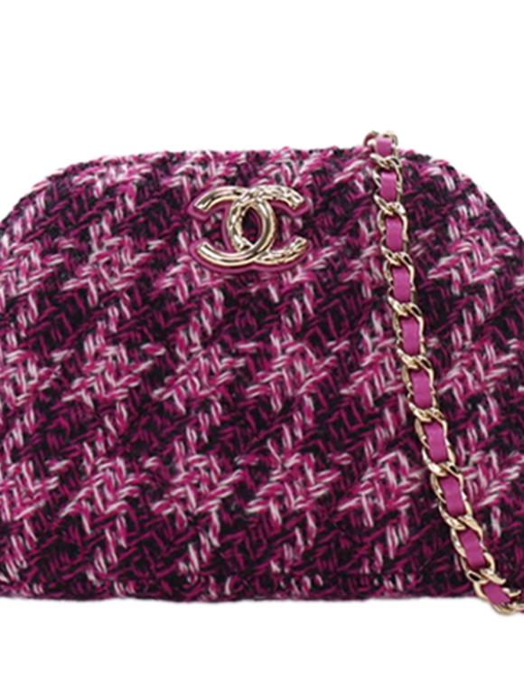 Chanel  Tweed Houndstooth Clutch On Chain