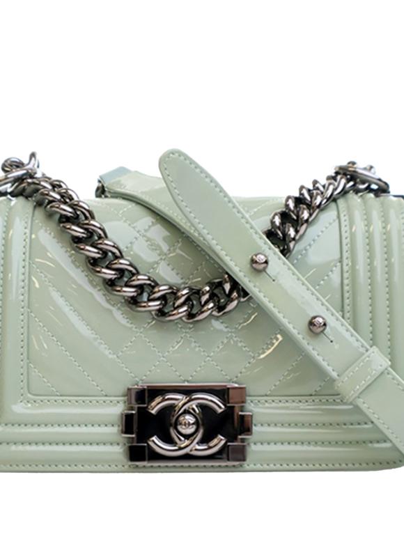 Chanel Green Small Quilted Patent Boy Flap