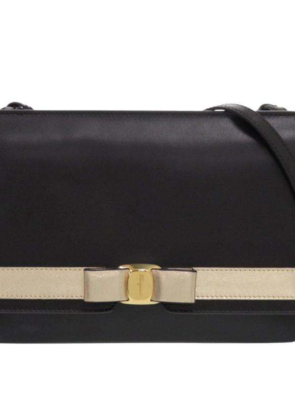 Ferragamo Black Leather Vara Bow Crossbody