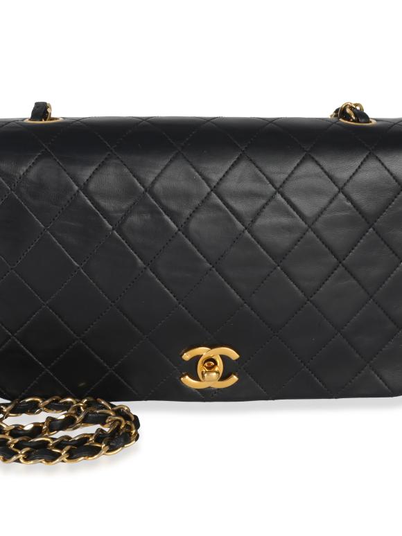 Chanel Vintage 24k Black Quilted Lambskin Single Full Flap Bag