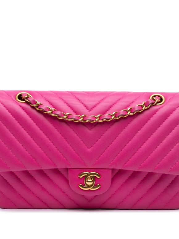 Chanel Pink Medium Classic Chevron Lambskin Double Flap
