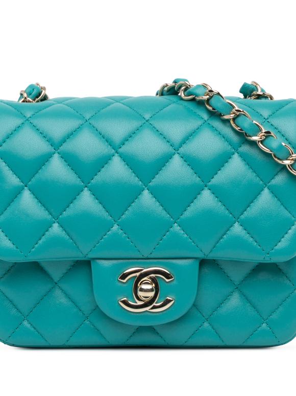 Chanel Blue Mini Square Classic Lambskin Single Flap
