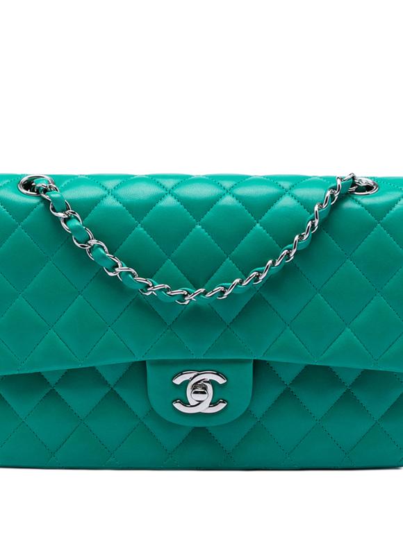 Chanel Green Medium Classic Lambskin Double Flap