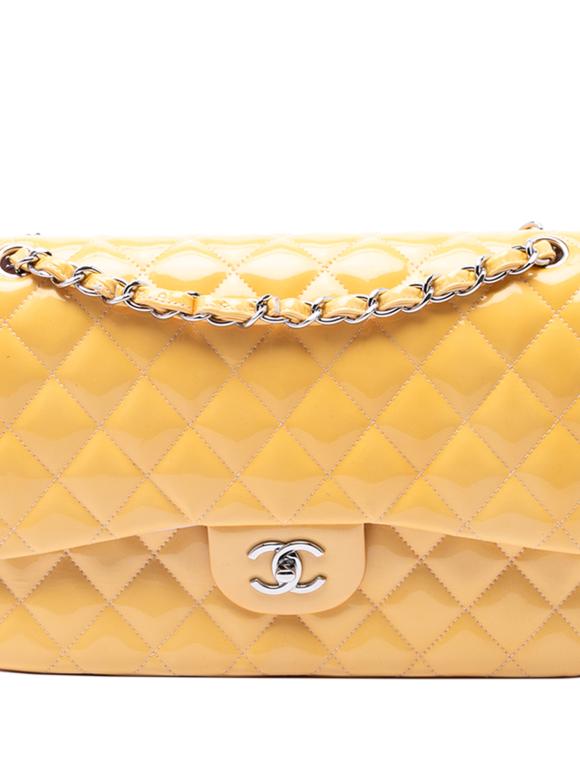 Chanel Yellow Jumbo Classic Patent Double Flap