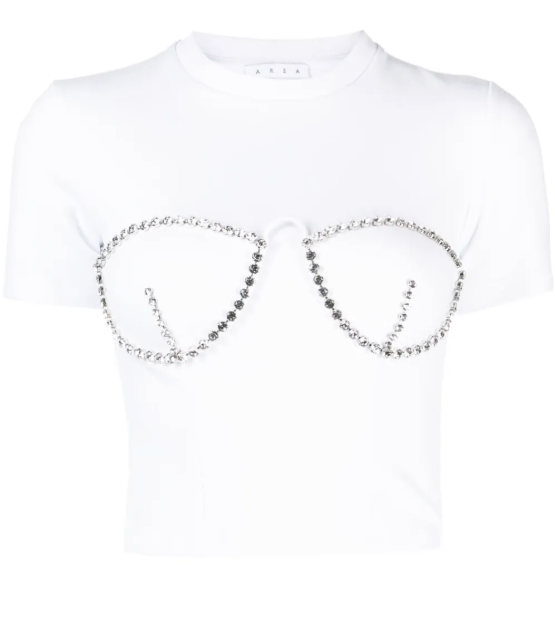 Area White Crystal-Embellished Cropped T-Shirt