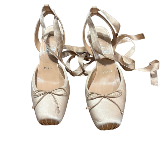 Louboutin Satin Heeled Ballet Pump Sandals