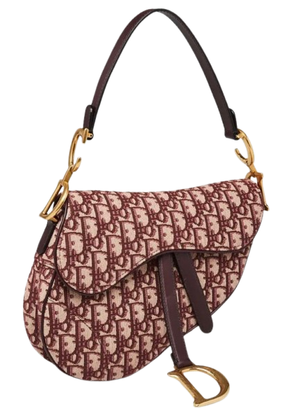 Dior Burgundy Canvas Saddle Bag