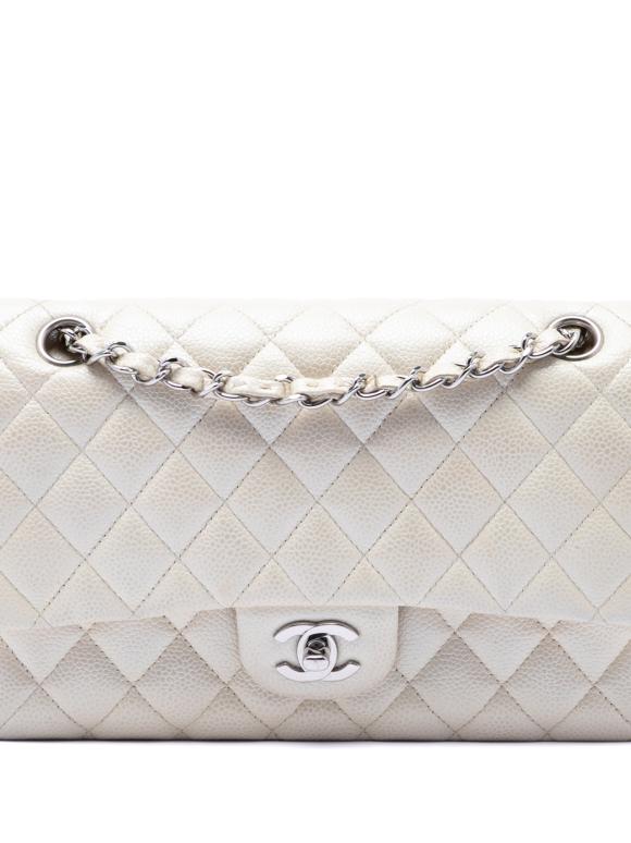 Chanel White Medium Classic Caviar Double Flap