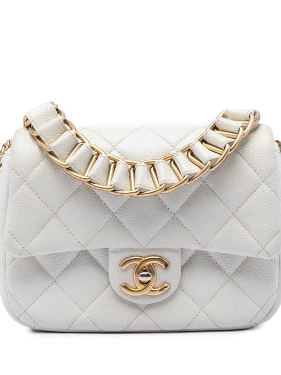 Chanel White Mini Quilted Caviar Chain Soul Flap