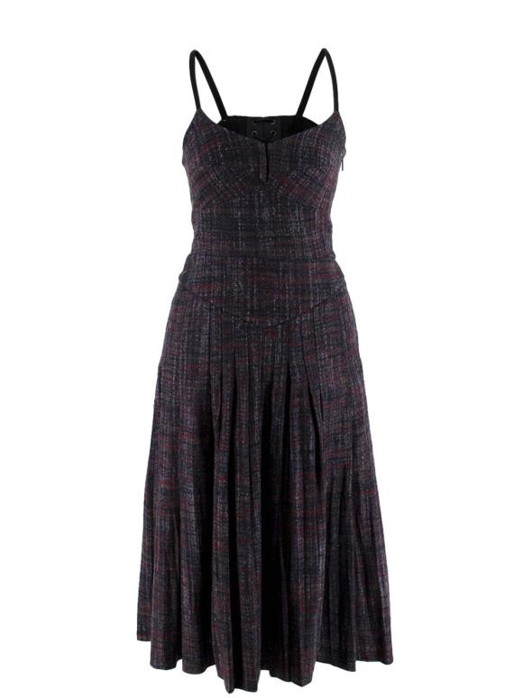Bottega Veneta  Wool Plaid Laced Back Dress