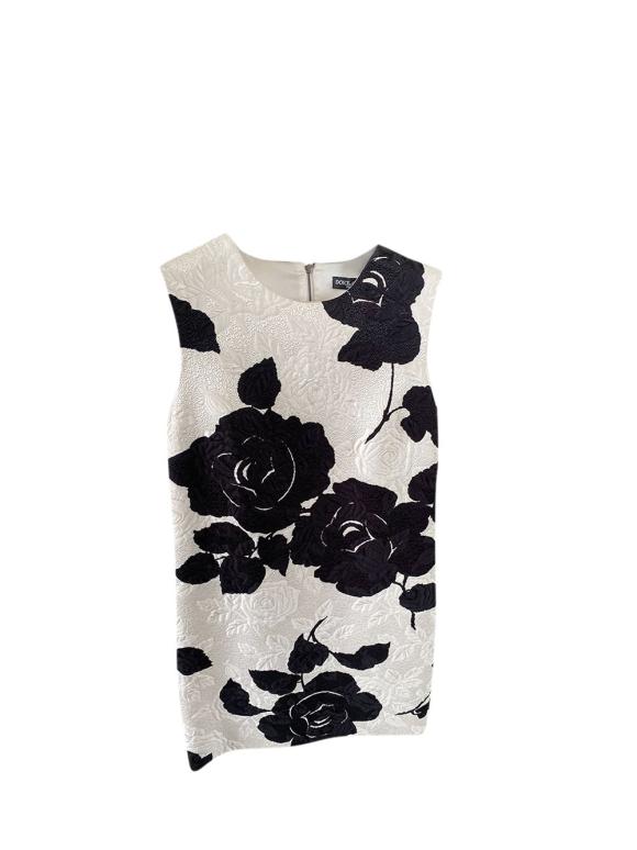 Dolce & Gabbana Black & White Roses Damask Shift Dress
